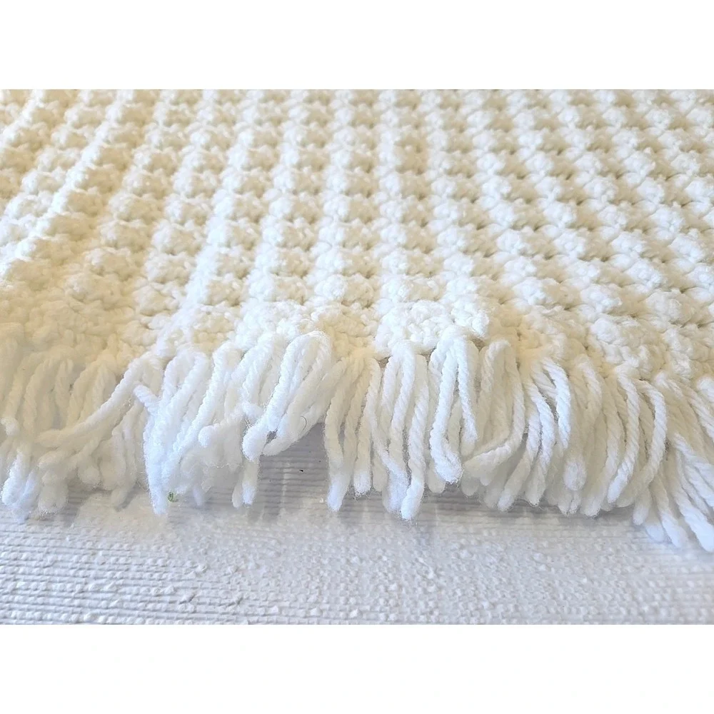 VTG Crochet Afghan Blanket White Throw Handmade Grannycore  Baby Blanket 37x37